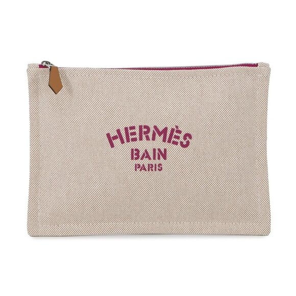 HERMES Flat Pouch New Yachting PM Size PM Canvas Beige/Purple - Picture 1 of 9